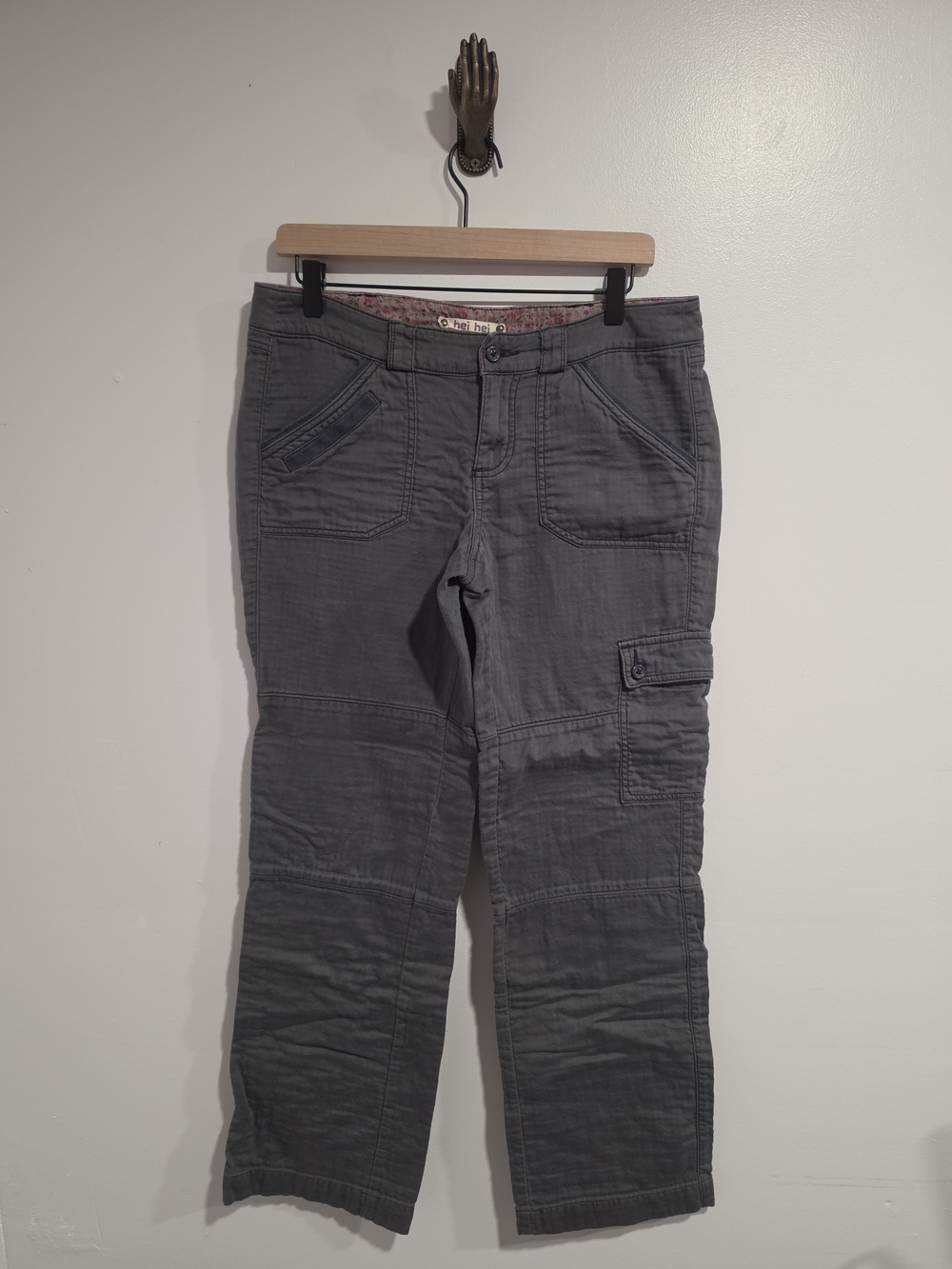 HeiHei Anthropologie 100% Cotton Straight-Leg Gray Utility Cargo Pants Size 8